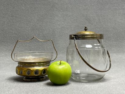 Seau à biscuit et petit panier verre monture...