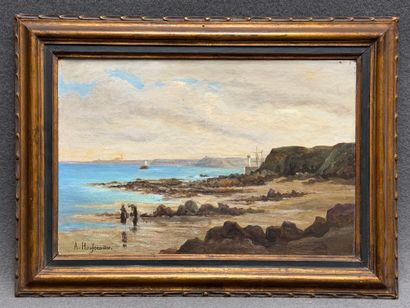 Alfred HOUSSEAUX (XIX)
Bord de mer.
huile...