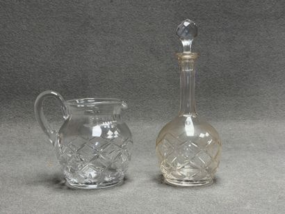 SAINT LOUIS Carafe et broc en cristal taillé.
H:...