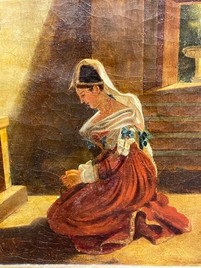 Ecole Française milieu XIX°
Femme à la prière....