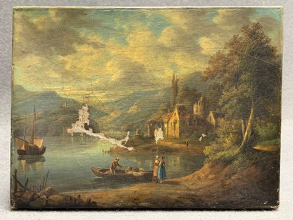 Paysage. 
trois huiles sur toile. 
27 x 41...