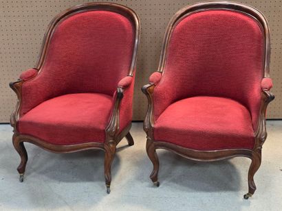 Paire de bergères en acajou, garnies de velours...