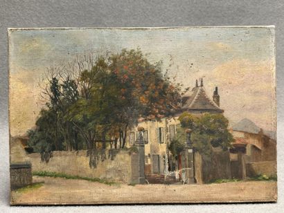 Paysage. 
trois huiles sur toile. 
27 x 41...
