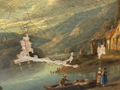 Paysage. 
trois huiles sur toile. 
27 x 41...