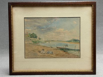 Ecole Française vers 1900
Bord de Loire 
Aquarelle,...