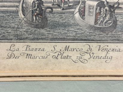 Gravure réhaussée de la Place Saint Marc...