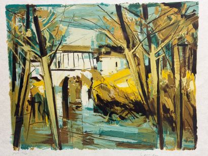 Gaston LARRIEU (1908-1983) 
Le Pont.
Lithographie...