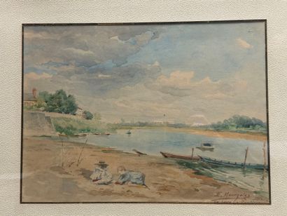 Ecole Française vers 1900
Bord de Loire 
Aquarelle,...