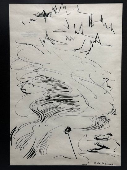 Hélène de BEAUVOIR (1910-2001) - 
Ski à Zermatt
Encre...