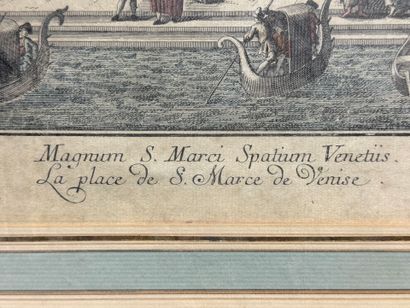 Gravure réhaussée de la Place Saint Marc...