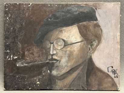 Portrait d'homme à la pipe. 
huile sur toile,...