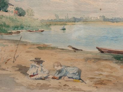 Ecole Française vers 1900
Bord de Loire 
Aquarelle,...