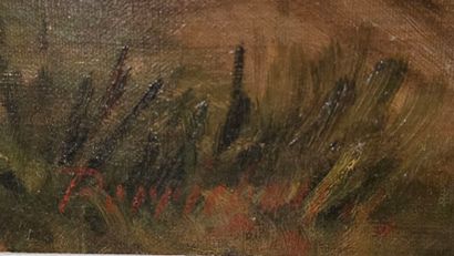 Trumeau en bois laqué, orné d'un paysage...