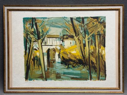 Gaston LARRIEU (1908-1983) 
Le Pont.
Lithographie...
