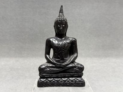 ASIE - Cinq statuettes bouddhistes en pierre,...