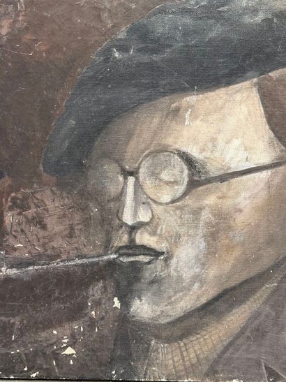Portrait d'homme à la pipe. 
huile sur toile,...