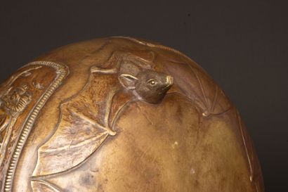 Asian bronze bowl decorated with life scenes...