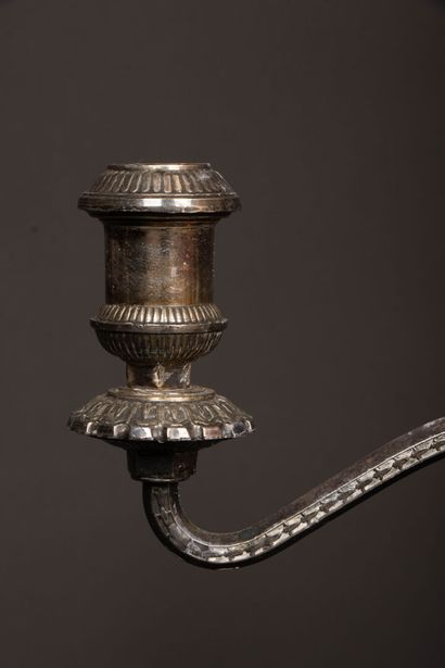 Pair of three-light silver-plated bronze...