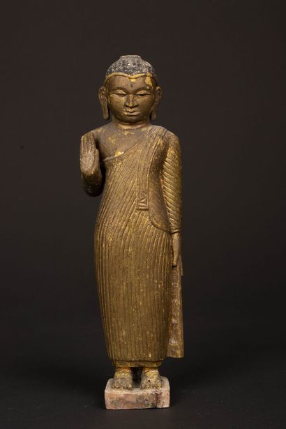 INDIA.
Polychrome wooden statuette of a standing...
