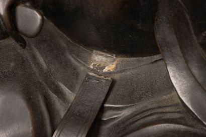 Large black patina bronze figure of Guanyin...