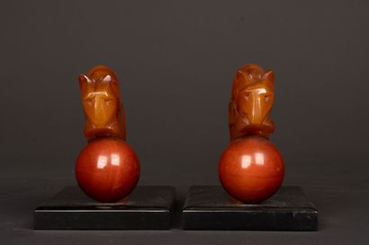Pair of bookends decorated with tigers in...