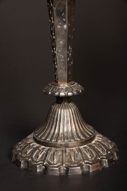 Pair of three-light silver-plated bronze...
