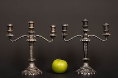 Pair of three-light silver-plated bronze...