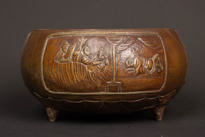 Asian bronze bowl decorated with life scenes...