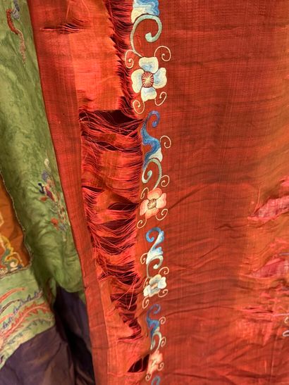 Silk portetière embroidered with blue and...