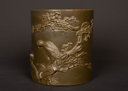 CHINA 
BITONG brush pot in bronze porcelain...