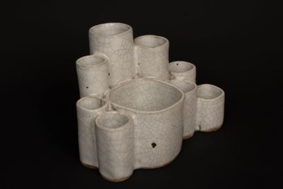 Stoneware sculpture, white crackle glaze,...
