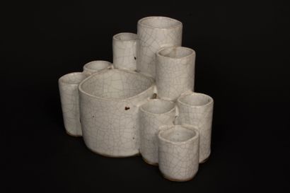 Stoneware sculpture, white crackle glaze,...