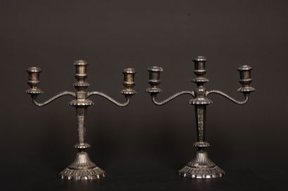 Pair of three-light silver-plated bronze...