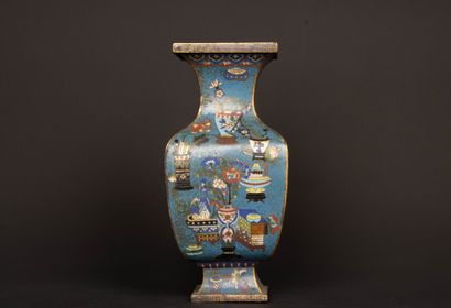 Square bronze and copper baluster vase with...
