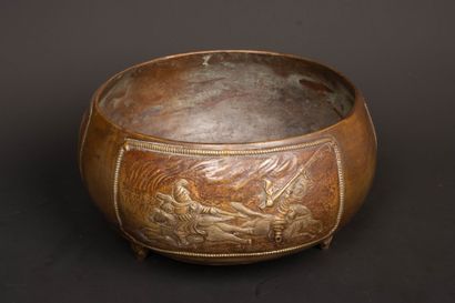 Asian bronze bowl decorated with life scenes...
