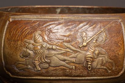 Asian bronze bowl decorated with life scenes...