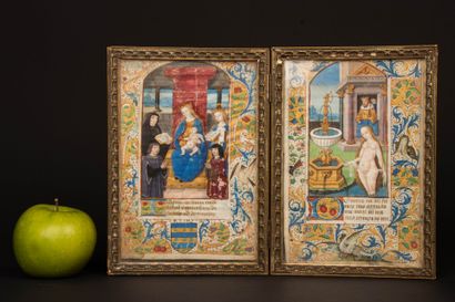 Two rare illuminated leaves from the 15th...