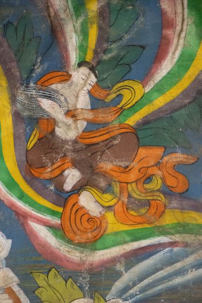 TIBET 
Thangka painted in gouache on fabric...