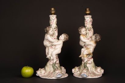 Important pair of polychrome enameled earthenware...