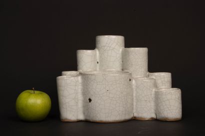 Stoneware sculpture, white crackle glaze,...