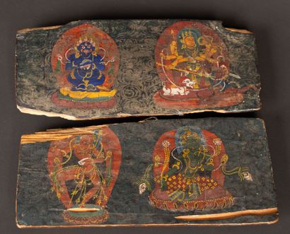 NEPAL 
Wooden prayer book plates, finely...