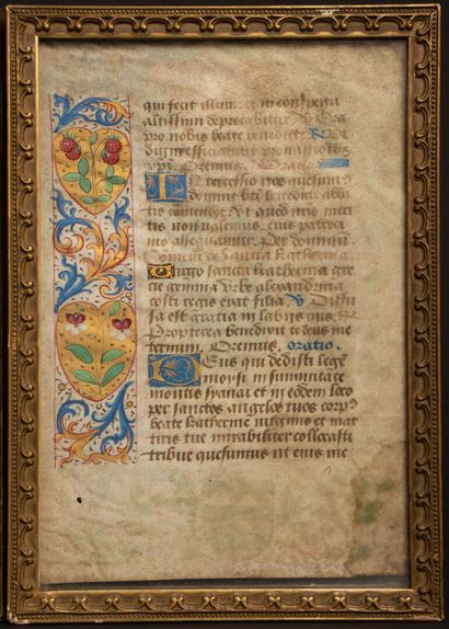 Two rare illuminated leaves from the 15th...