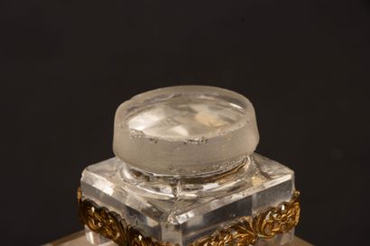 Glass inkwell and neo-classical bronze frame....