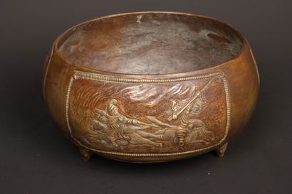 Asian bronze bowl decorated with life scenes...