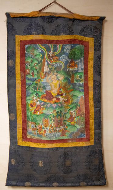 TIBET 
Thangka painted in gouache on fabric...