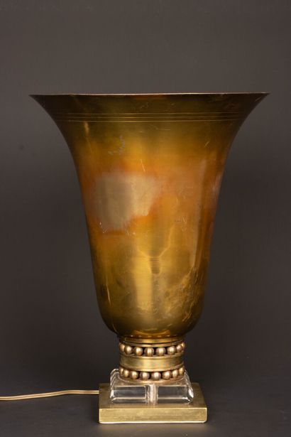 Brass basin lamp, cylindrical base with two...