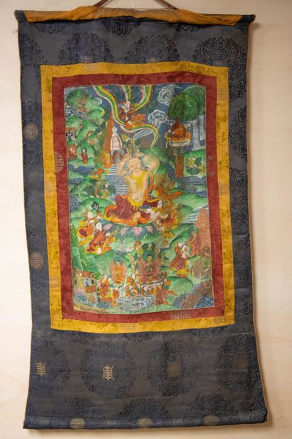 TIBET 
Thangka painted in gouache on fabric...