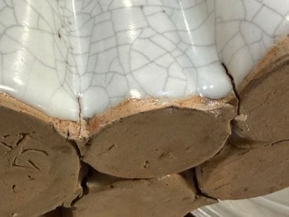 Stoneware sculpture, white crackle glaze,...