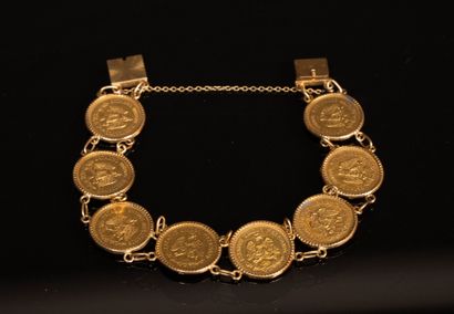 Gold bracelet, mounted with eight Spanish...