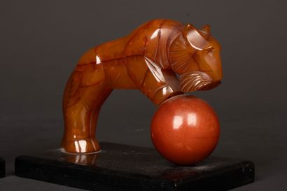 Pair of bookends decorated with tigers in...